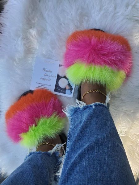 poms slides luxury real fur instagram outdoor furry slippers raccoon hair pompoms natural brown fluffy sandals, Black
poms slides luxury real fur instagram outdoor furry slippers raccoon hair pompoms natural brown fluffy sandals, Black