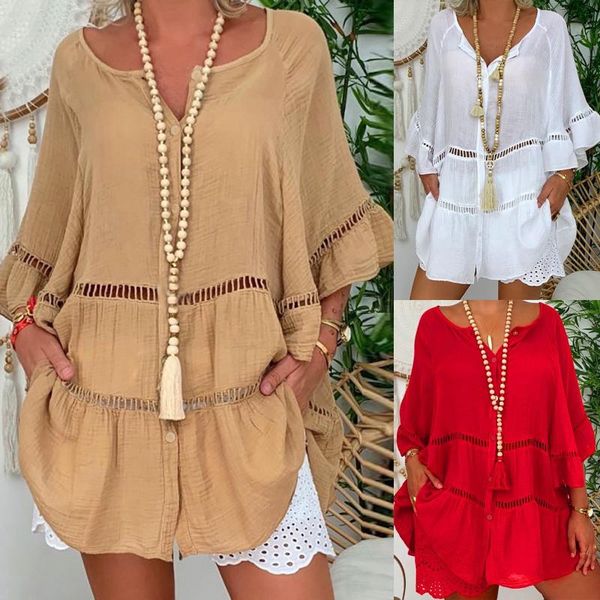 women's blouses & shirts plus size cotton blouse women fashion hollow out 3/4 length sleeve v-neck button shirt 2021 tee blusas mujer, White
women's blouses & shirts plus size cotton blouse women fashion hollow out 3/4 length sleeve v-neck button shirt 2021 tee blusas mujer, White