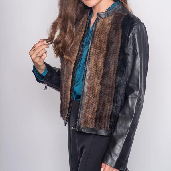 women's fur & faux woman jacket sheep leather shirt with real mink for women sheepskin coat blazer natural motorcycle moto&biker, Black
women's fur & faux woman jacket sheep leather shirt with real mink for women sheepskin coat blazer natural motorcycle moto&biker, Black