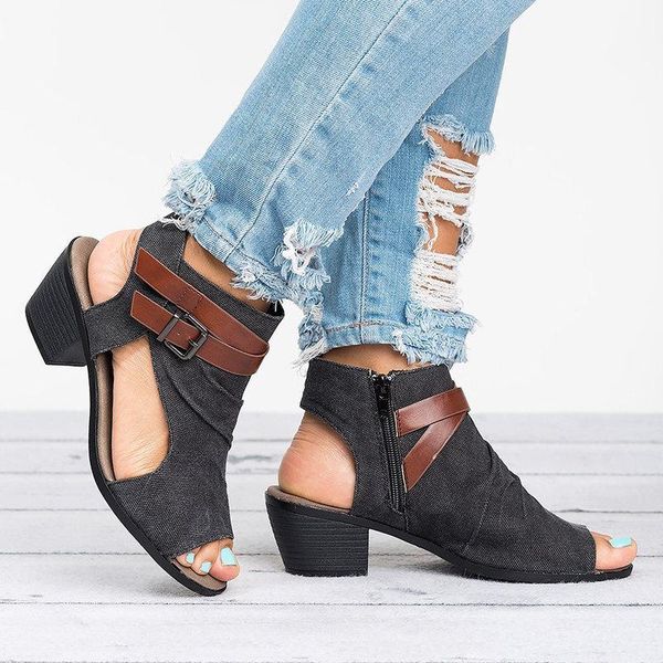 peep toe med square heel concise gladiator sandals women rome buckle ankle wrap plus size zip summer bohemian shoes, Black
peep toe med square heel concise gladiator sandals women rome buckle ankle wrap plus size zip summer bohemian shoes, Black