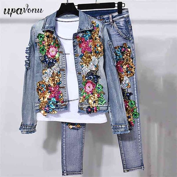 women's jeans set floral embroidered sequined denim jacket & pencil pants two-piece 210524, White
women's jeans set floral embroidered sequined denim jacket & pencil pants two-piece 210524, White