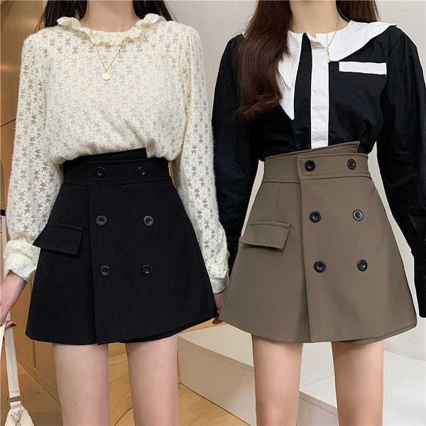 slim a line khaki high waist double breasted irregular fake two-piece skirts women shorts black mujer faldas street safari 210610
slim a line khaki high waist double breasted irregular fake two-piece skirts women shorts black mujer faldas street safari 210610