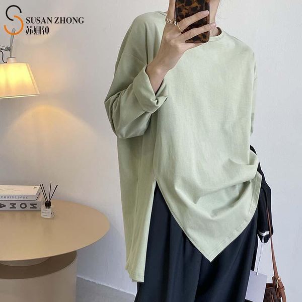 women's t-shirt women female sweatshirts cozy casual 2021 spring loose oversize mid-long cotton round collar drop shoulder slit, White
women's t-shirt women female sweatshirts cozy casual 2021 spring loose oversize mid-long cotton round collar drop shoulder slit, White