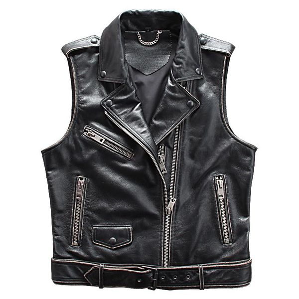 men's vests 2021 vintage black american motorcycle leather jacket genuine cowhide spring slim fit natural biker's vest, Black;white
men's vests 2021 vintage black american motorcycle leather jacket genuine cowhide spring slim fit natural biker's vest, Black;white