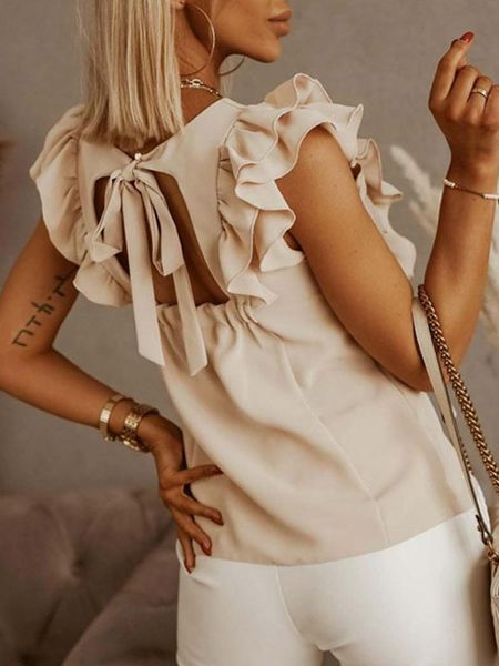 women's blouses & shirts fashion blusa feminina ladies summer clothes bowknot ruffle backless sleeveless tank blouse camisa, White
women's blouses & shirts fashion blusa feminina ladies summer clothes bowknot ruffle backless sleeveless tank blouse camisa, White