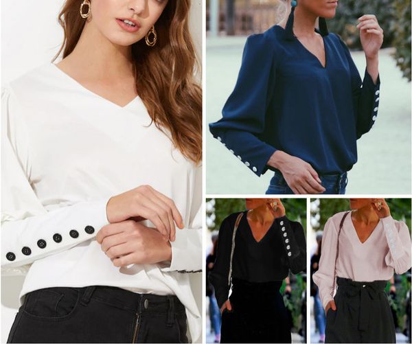 tees women's t-shirt 2021 shirt long sleeve straight breasted stitched v-neck t-shirt women, White
tees women's t-shirt 2021 shirt long sleeve straight breasted stitched v-neck t-shirt women, White
