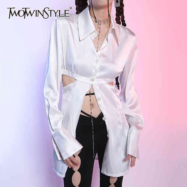 casual black shirt for women lapel long sleeve hollow out irregular blouses females summer fashion clothing stylish 210524, White 
casual black shirt for women lapel long sleeve hollow out irregular blouses females summer fashion clothing stylish 210524, White