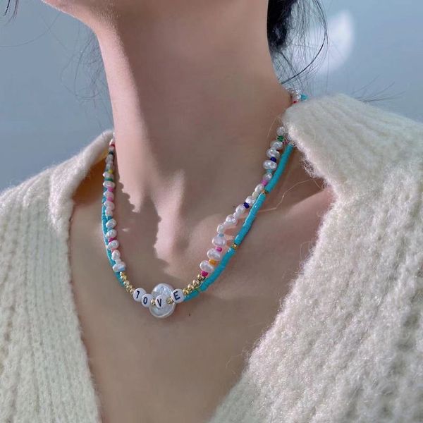 cute sea blue hand-made beaded double-layer necklace korean baroque pearl alphabet necklace cx220303, Black
cute sea blue hand-made beaded double-layer necklace korean baroque pearl alphabet necklace cx220303, Black