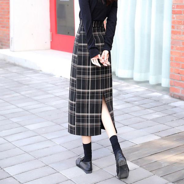 skirts autumn winter hip skirt plaid women's court retro high waist slit step group a- line woman faldas jupe, Black
skirts autumn winter hip skirt plaid women's court retro high waist slit step group a- line woman faldas jupe, Black