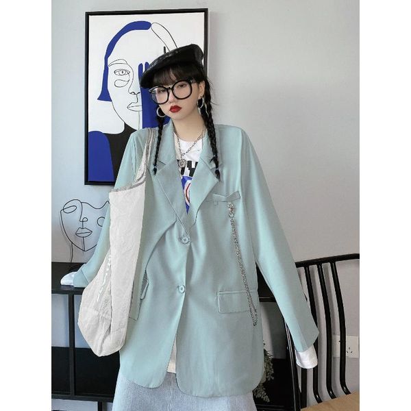 design sense chain pendant loose casual suit coat bf autumn winter shoulder pad jackets women's, Black;brown
design sense chain pendant loose casual suit coat bf autumn winter shoulder pad jackets women's, Black;brown