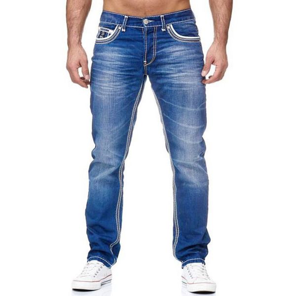 jeans with smooth men's pockets, straight stretch informal smart jeans, daily street cloth, Blue
jeans with smooth men's pockets, straight stretch informal smart jeans, daily street cloth, Blue