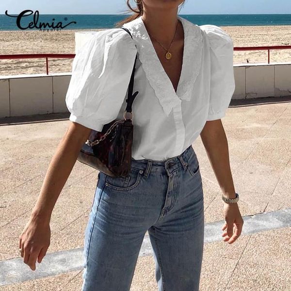 women's blouses & shirts celmia women white 2021 summer v-neck lace fashion short puff sleeve casual loose buttons work blusas mujer
women's blouses & shirts celmia women white 2021 summer v-neck lace fashion short puff sleeve casual loose buttons work blusas mujer