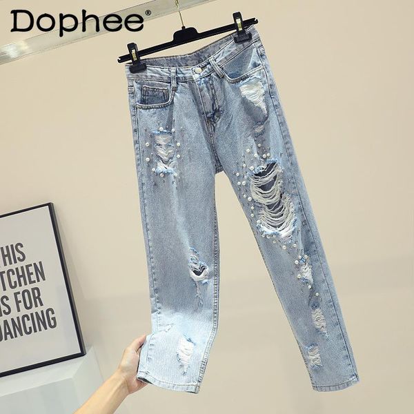 women's jeans streetwear ripped denim pants for women 2021 spring high waist beaded baggy female loose slimming cropped harem trousers, Blue
women's jeans streetwear ripped denim pants for women 2021 spring high waist beaded baggy female loose slimming cropped harem trousers, Blue