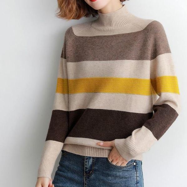 women's sweaters half turtleneck sweater ladies loose outer wear 2021 thick striped pullover knit bottoming shirt autumn and winter, White;black
women's sweaters half turtleneck sweater ladies loose outer wear 2021 thick striped pullover knit bottoming shirt autumn and winter, White;black