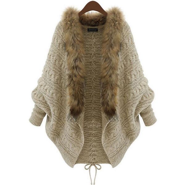 fashion fall winter large size womens sweater bat sleeve knit cardigan fur collar loose long vestidos lxj313, White;black
fashion fall winter large size womens sweater bat sleeve knit cardigan fur collar loose long vestidos lxj313, White;black