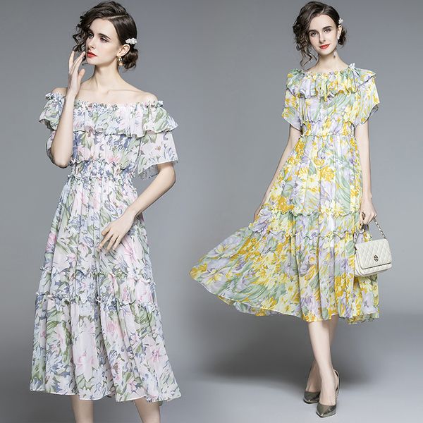 chiffon floral ruffle midi dress short sleeve 2022 summer runway designer fashion printed women casual resort dresses off shoulder long beac, Black;gray
chiffon floral ruffle midi dress short sleeve 2022 summer runway designer fashion printed women casual resort dresses off shoulder long beac, Black;gray