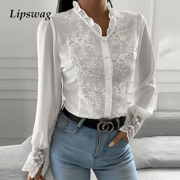 women's blouses & shirts embroidery flower lace women buttoned stand collar ruffle 2021 autumn casual long sleeve patchwork blusa, White
women's blouses & shirts embroidery flower lace women buttoned stand collar ruffle 2021 autumn casual long sleeve patchwork blusa, White