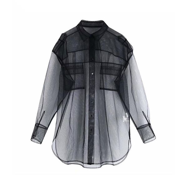 women pocket decoration transparent mesh blouse long sleeve smock shirts leisure sunscreen chemise blusas women's blouses &, White
women pocket decoration transparent mesh blouse long sleeve smock shirts leisure sunscreen chemise blusas women's blouses &, White