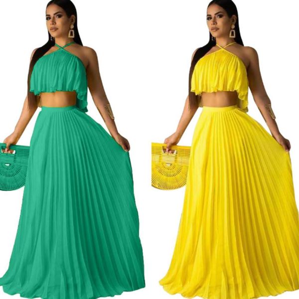 yellow green pleats two womens tracksuits pieces skirt sets summer halter neck sleeveless short floor length casual dress, Gray
yellow green pleats two womens tracksuits pieces skirt sets summer halter neck sleeveless short floor length casual dress, Gray