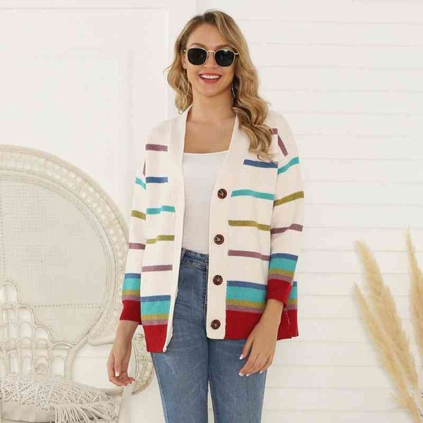 women's knits & tees women knitted loose sweater fashion color stripes long sleeve v-neck button cardigan open front autumn coat jacke, White
women's knits & tees women knitted loose sweater fashion color stripes long sleeve v-neck button cardigan open front autumn coat jacke, White