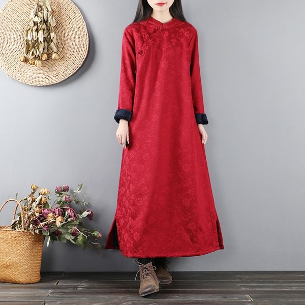 winter chinese style clothing women cheongsam dress cotton long sleeves thick tang suit robe vintage femme vestidos 11659, Red
winter chinese style clothing women cheongsam dress cotton long sleeves thick tang suit robe vintage femme vestidos 11659, Red