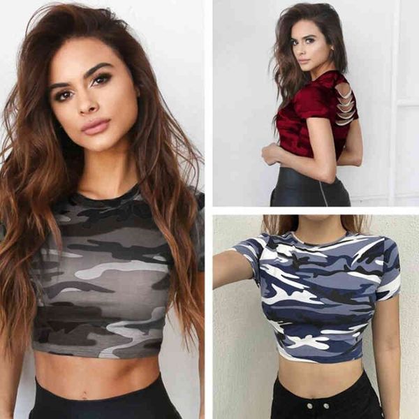women's t-shirt fashion camouflage hollow out for summer sport crop casual short sleeve women t shirt top, White
women's t-shirt fashion camouflage hollow out for summer sport crop casual short sleeve women t shirt top, White