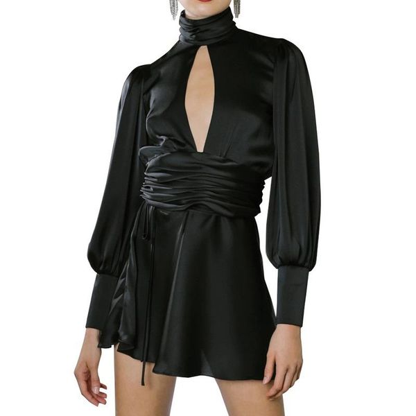 casual dresses european and american-style 2021ins winter women's turtleneck puff sleeve hollow out backless lace-up waist black dress, Black;gray
casual dresses european and american-style 2021ins winter women's turtleneck puff sleeve hollow out backless lace-up waist black dress, Black;gray