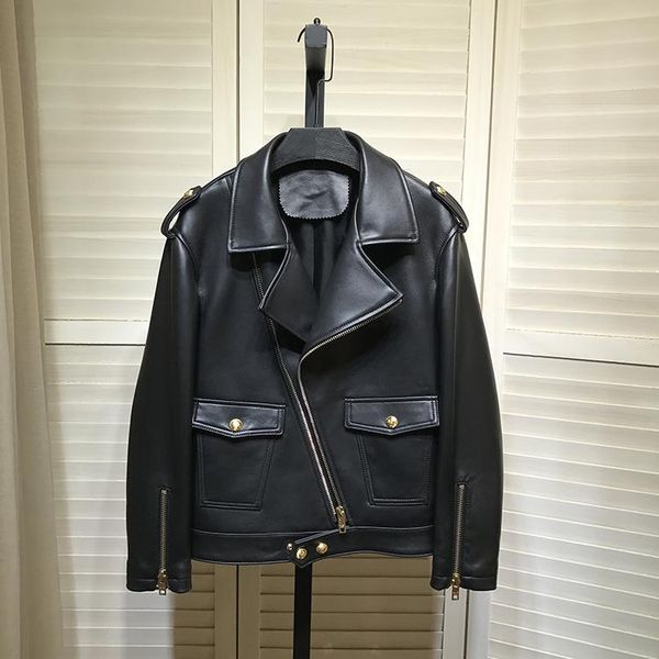 women's leather & faux designer autumn pockets genuine short coat chic motor&biker jackets a834, Black
women's leather & faux designer autumn pockets genuine short coat chic motor&biker jackets a834, Black