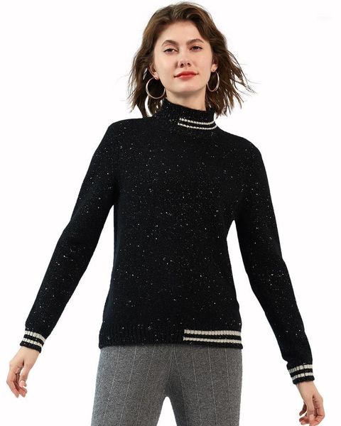 zhili women's 100% cashmere striped knit high neck sweater sweaters, White;black
zhili women's 100% cashmere striped knit high neck sweater sweaters, White;black