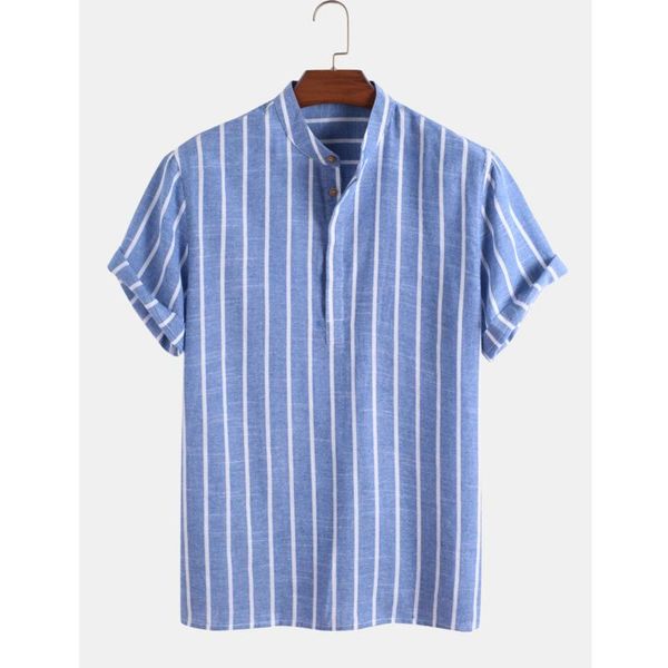 men's dress shirts mens stripe printed short sleeve stand collar 100% cotton casual blue henley, White;black
men's dress shirts mens stripe printed short sleeve stand collar 100% cotton casual blue henley, White;black