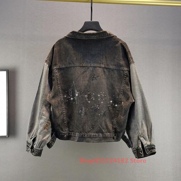 european station soot rhinestone denim jacket women's 2021 spring and autumn loose thin all-match color matching blouse jackets, Black;brown
european station soot rhinestone denim jacket women's 2021 spring and autumn loose thin all-match color matching blouse jackets, Black;brown