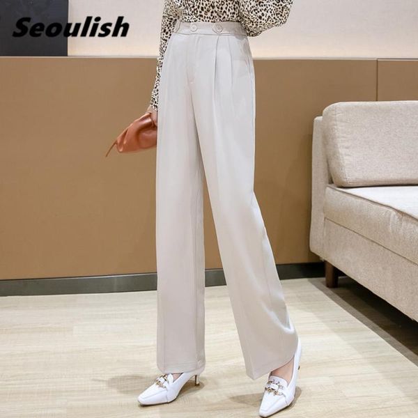 women's pants & capris seoulish 2021 formal wide leg long high waist female workwear elegant chic trouses pockets spring summer, Black;white
women's pants & capris seoulish 2021 formal wide leg long high waist female workwear elegant chic trouses pockets spring summer, Black;white