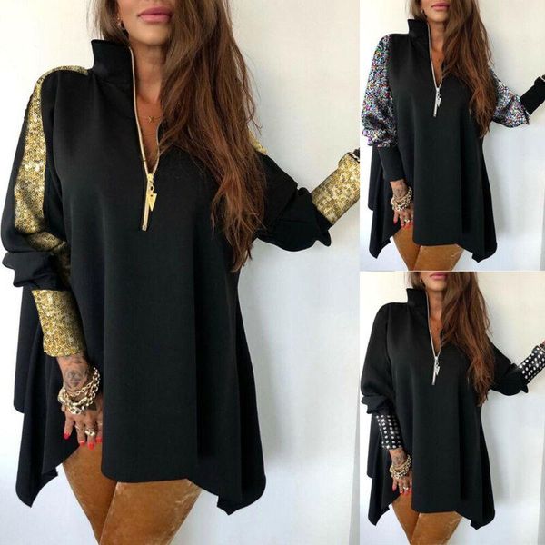 women's blouses & shirts women long loose plus size sequins ladies casual v neck shirt zipper sleeve blouse, White
women's blouses & shirts women long loose plus size sequins ladies casual v neck shirt zipper sleeve blouse, White