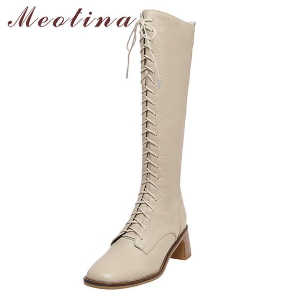 meotina motorcycle boots women shoes real leather high heel knee high boots square toe thick heels zip lace up long boots lady 210520, Black
meotina motorcycle boots women shoes real leather high heel knee high boots square toe thick heels zip lace up long boots lady 210520, Black