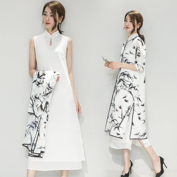 luxury casual dresses spring and summer chine style cheongsam loose waist ink print stand collar seven point sleeve medium long two-piece dr, Black;gray
luxury casual dresses spring and summer chine style cheongsam loose waist ink print stand collar seven point sleeve medium long two-piece dr, Black;gray
