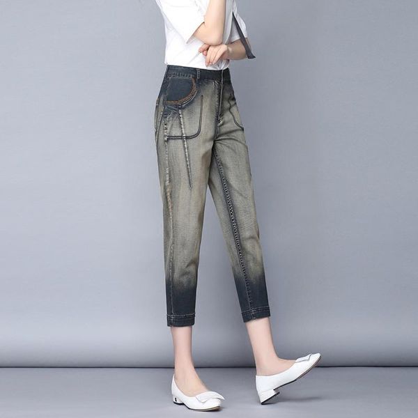 women's jeans woman high waist loose calf-length harem pants korean style gradient color elastic casual female denim trouser 2021 summe, Blue
women's jeans woman high waist loose calf-length harem pants korean style gradient color elastic casual female denim trouser 2021 summe, Blue