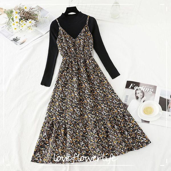 vintage floral sling two pieces suit women dress autumn winter half high collar knitted sweater + ruffles corduroy dress vestido 210521, Black;gray
vintage floral sling two pieces suit women dress autumn winter half high collar knitted sweater + ruffles corduroy dress vestido 210521, Black;gray