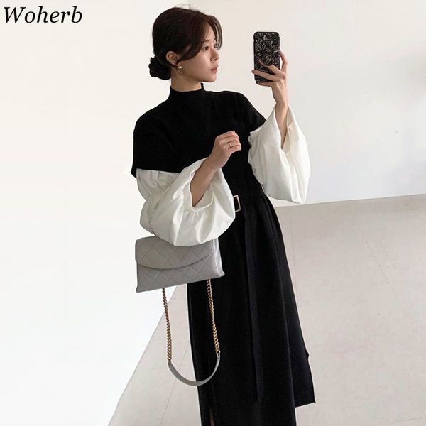 knitted sweater dress women loose long patchwork robe mujer contrast color vintage korean dresses stand collar vestidos 210417, White
knitted sweater dress women loose long patchwork robe mujer contrast color vintage korean dresses stand collar vestidos 210417, White
