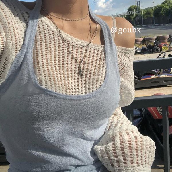 women's t-shirt autumn and winter 2021 korean style blue vest condole ladies' mesh shoulder long-sleeved 2 pieces, White
women's t-shirt autumn and winter 2021 korean style blue vest condole ladies' mesh shoulder long-sleeved 2 pieces, White