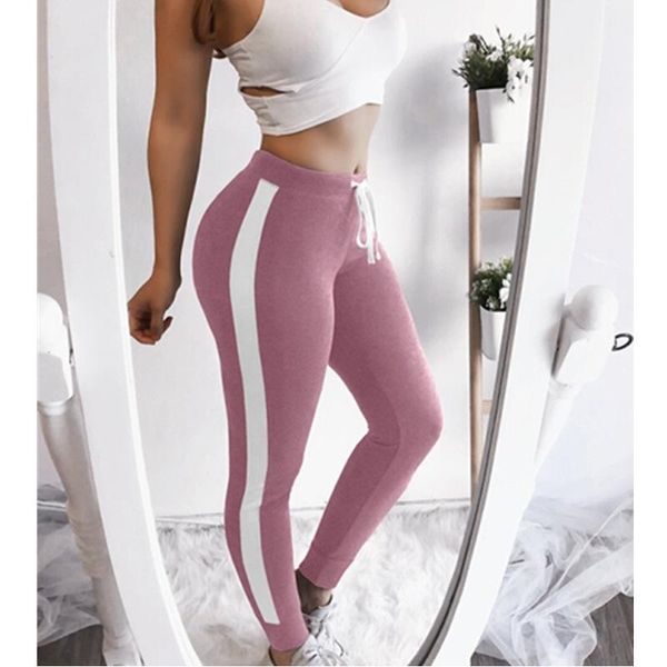 women's color matching slim sports leggings fashion striped drawstring fitness stretch trouser seamless, Black
women's color matching slim sports leggings fashion striped drawstring fitness stretch trouser seamless, Black