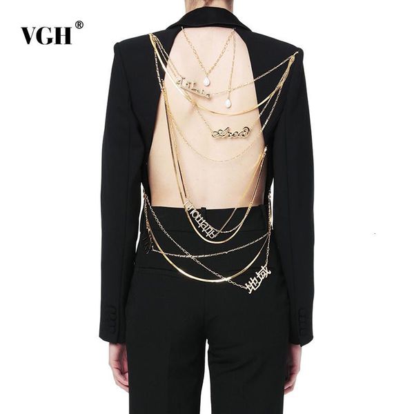 women's suits & blazers vgh asymmetric blazer for women notched collar long sleeve backless sequined chains designer coats female, White;black
women's suits & blazers vgh asymmetric blazer for women notched collar long sleeve backless sequined chains designer coats female, White;black
