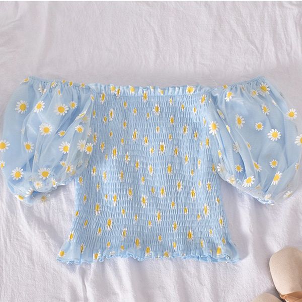 floral print female t shirt summer sweet puff sleeve short tee slash neck small daisies mesh 210514, White
floral print female t shirt summer sweet puff sleeve short tee slash neck small daisies mesh 210514, White