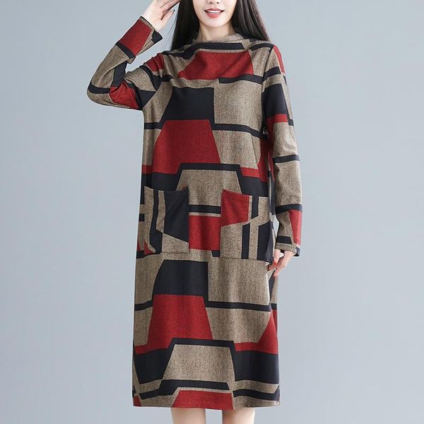 casual dresses 2021 arrival autumn winter women loose long sleeve pockets design dress turtleneck cotton print mid-calf a866, Black;gray
casual dresses 2021 arrival autumn winter women loose long sleeve pockets design dress turtleneck cotton print mid-calf a866, Black;gray