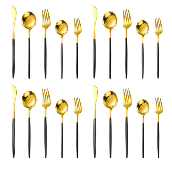 20pcs black gold cutlery set dinnerware set 18/10 stainless steel knife dessert fork spoon tableware silverware dropshipping
20pcs black gold cutlery set dinnerware set 18/10 stainless steel knife dessert fork spoon tableware silverware dropshipping