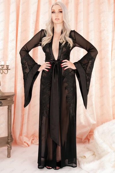 women's sleepwear lo&li womens chiffon robes bridal wedding party loungewear nightgown long bathrobe pajamas with belt, Black;red
women's sleepwear lo&li womens chiffon robes bridal wedding party loungewear nightgown long bathrobe pajamas with belt, Black;red