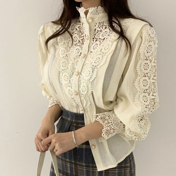 elegant vintage hollow out women blouses pearl buttons single-breasted lace female shirts long-sleeved ladies wear shirts, White
elegant vintage hollow out women blouses pearl buttons single-breasted lace female shirts long-sleeved ladies wear shirts, White