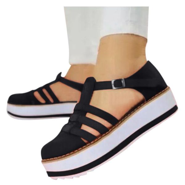 design women hollow-out round toe flats shoes flock solid heel thick bottom buckle strap casual sandals, Black
design women hollow-out round toe flats shoes flock solid heel thick bottom buckle strap casual sandals, Black