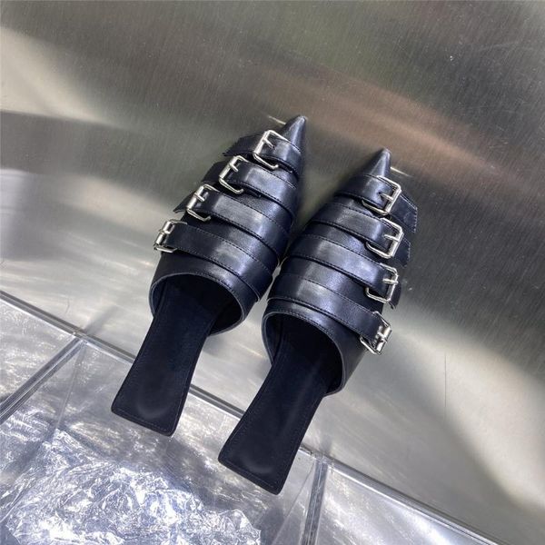 women summer shoes ladies pointed-toes solid patent leather sides metal buckle genuine slippers designer sandals, Black
women summer shoes ladies pointed-toes solid patent leather sides metal buckle genuine slippers designer sandals, Black