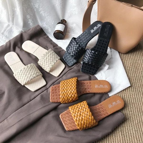 fashion weaving summer slippers pu leather beach vacation sandals casual flip flops outdoor slides, Black
fashion weaving summer slippers pu leather beach vacation sandals casual flip flops outdoor slides, Black
