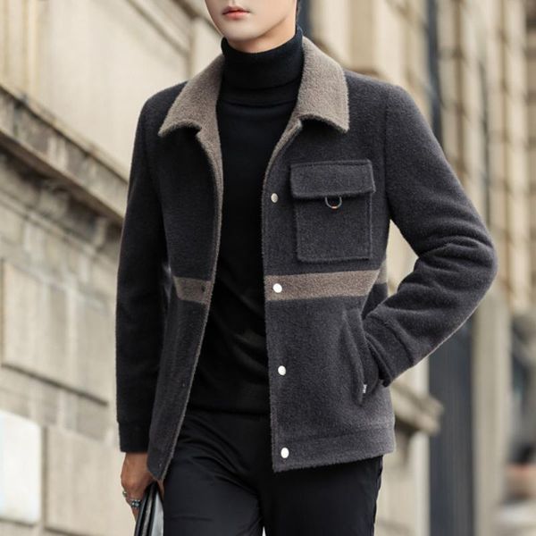 men's wool & blends 2021 autumn winter woolen jacket korean stitching short slim casual business trench coat social overcoat men clothi, Black
men's wool & blends 2021 autumn winter woolen jacket korean stitching short slim casual business trench coat social overcoat men clothi, Black